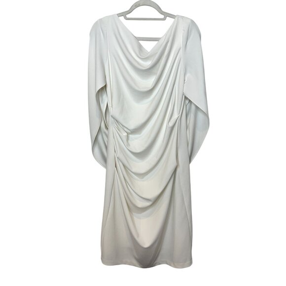 BA Nites White Draped Cowl Back Dress 14 Knee Length Sleeveless Cocktail - Picture 1 of 10